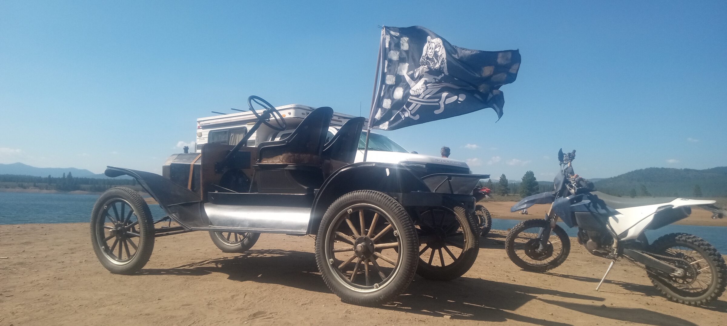 The General T, a 1911 Ford Model T, out on a Sierra reservoir shore