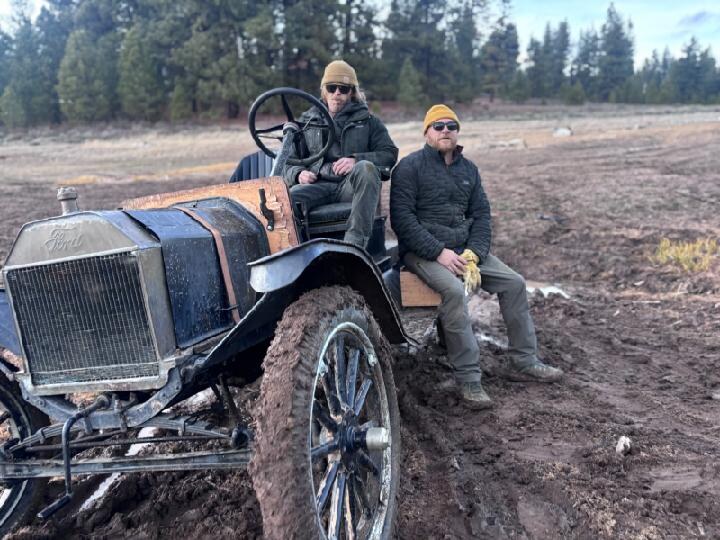 The General T, the finished 1911 Ford Model T, out on a Sierra field